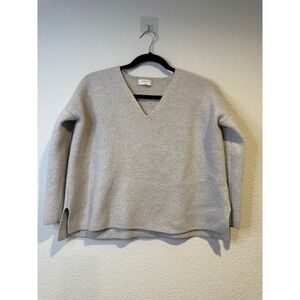 Aritzia BABATON Stone Grey V Neck Side Slit Long Sleeve Sweater 2 XS 2234